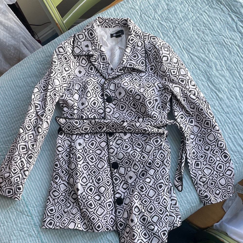 AB Studio Black and White Geometric Trench Coat